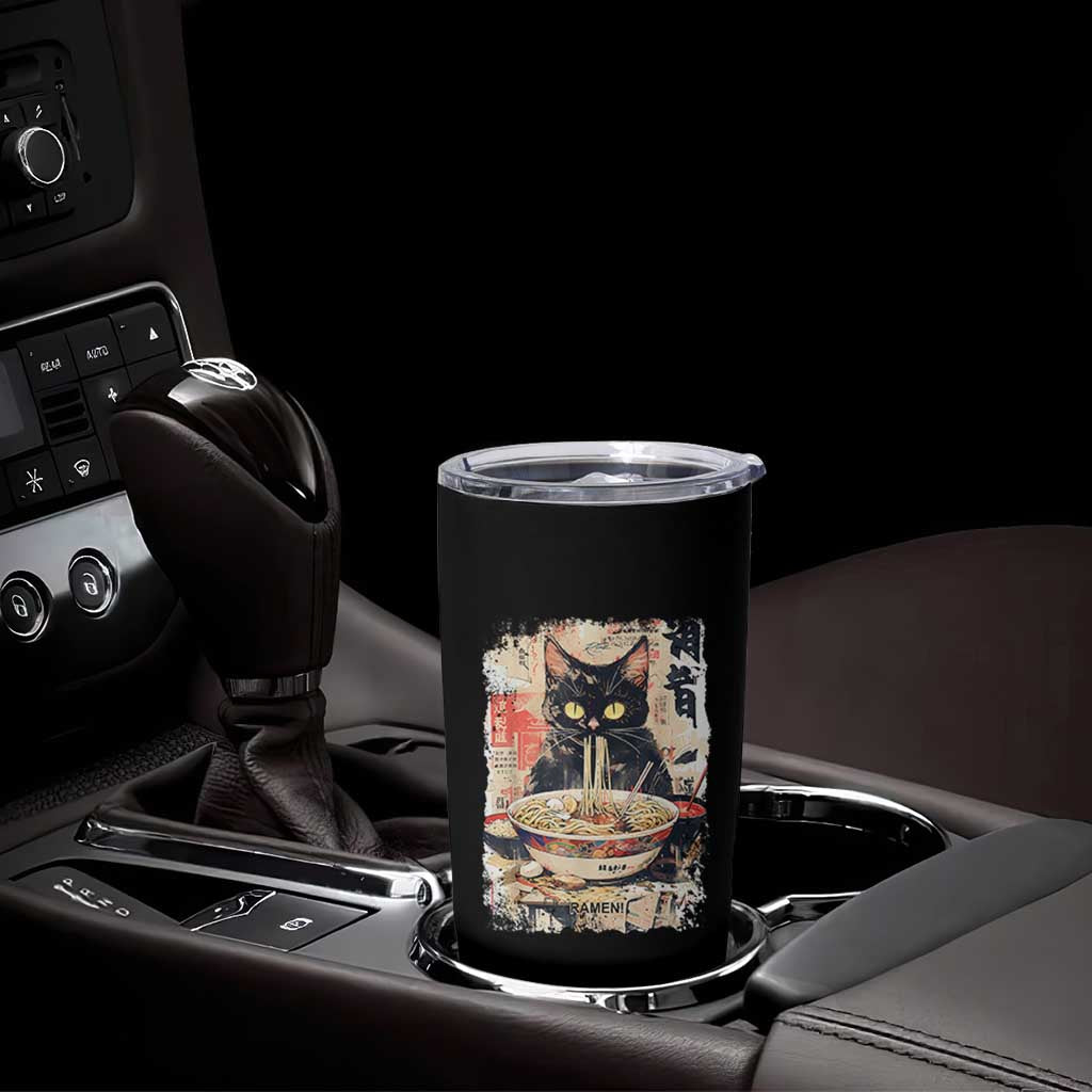 Ramen Noodles Black Cat Graphic Tumbler Cup Kawaii Retro Japan Y2K Cats Manga Anime - Wonder Print Shop