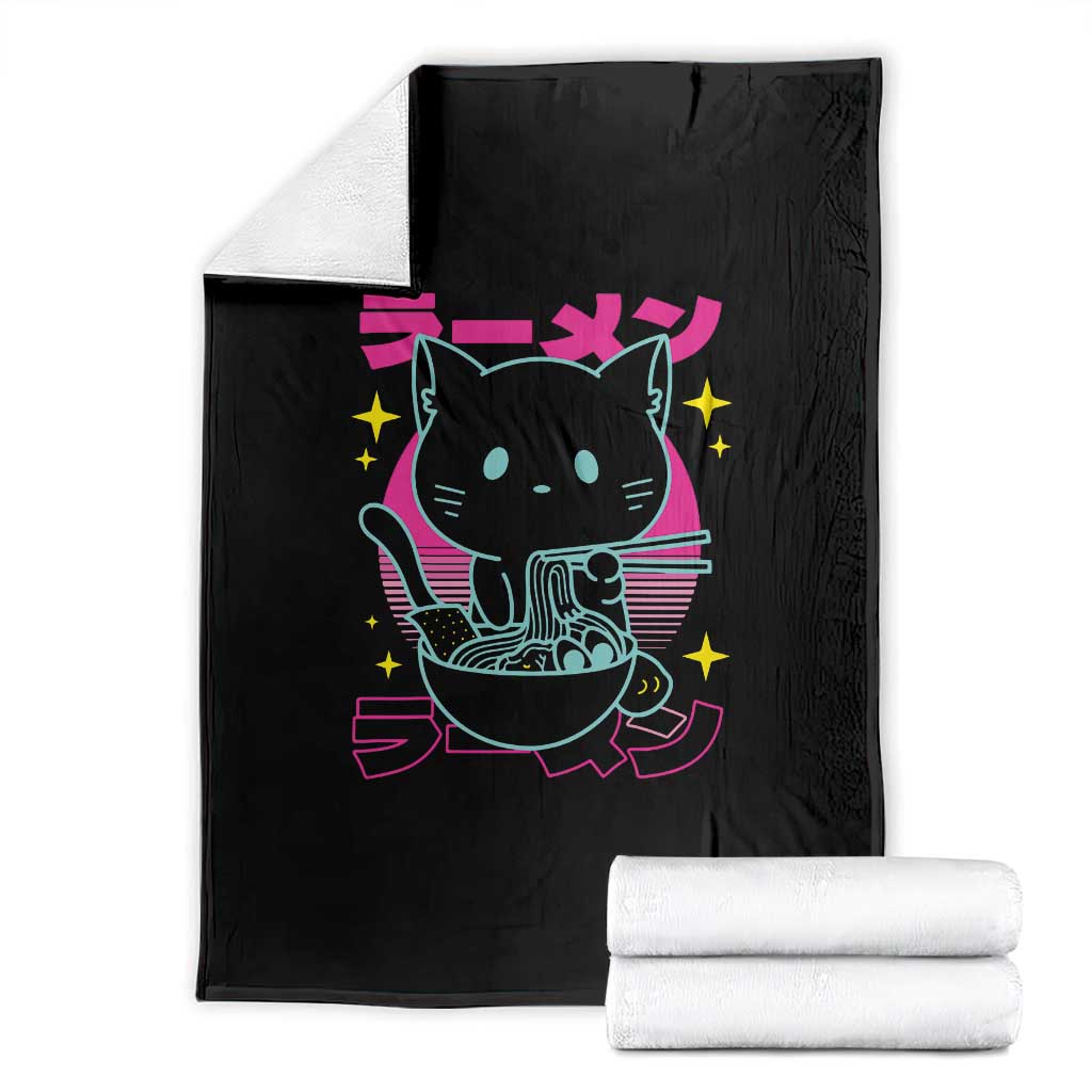 Kawaii Ramen Cat Throw Blanket Retro Japanese Noodles Lover Anime Aesthetic - Wonder Print Shop