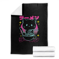 Kawaii Ramen Cat Throw Blanket Retro Japanese Noodles Lover Anime Aesthetic - Wonder Print Shop