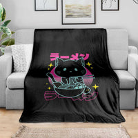 Kawaii Ramen Cat Throw Blanket Retro Japanese Noodles Lover Anime Aesthetic - Wonder Print Shop