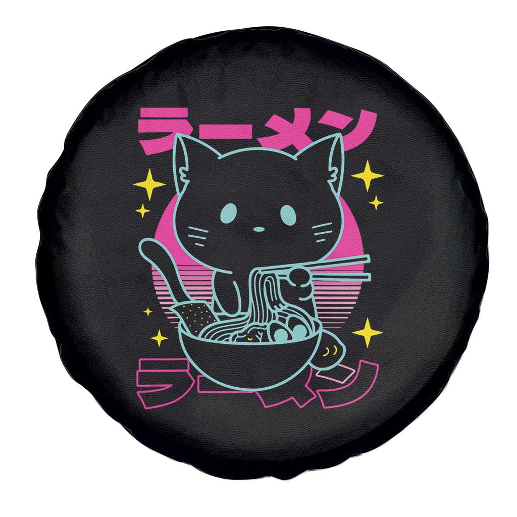 Kawaii Ramen Cat Spare Tire Cover Retro Japanese Noodles Lover Anime Aesthetic - Wonder Print Shop