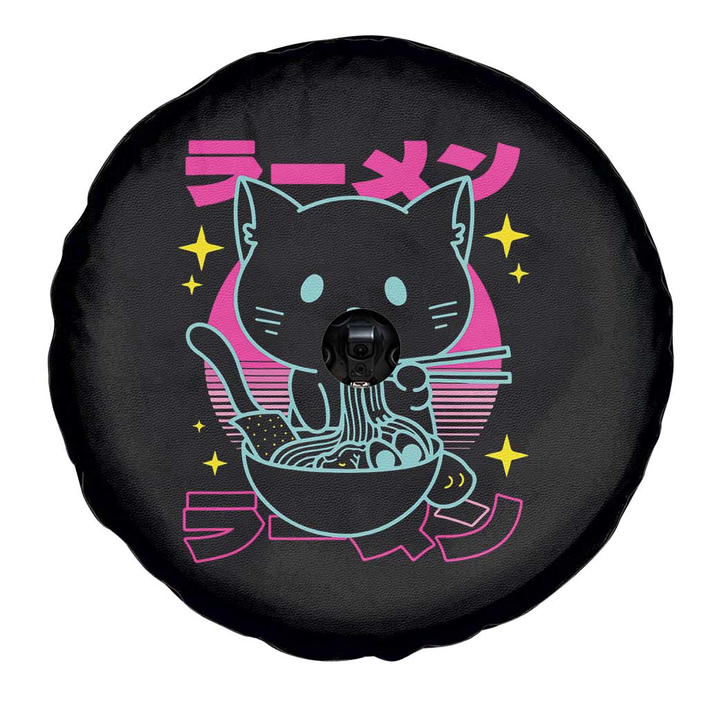 Kawaii Ramen Cat Spare Tire Cover Retro Japanese Noodles Lover Anime Aesthetic - Wonder Print Shop