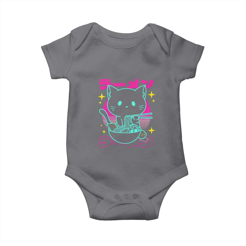 Kawaii Ramen Cat Baby Onesie Retro Japanese Noodles Lover Anime Aesthetic - Wonder Print Shop
