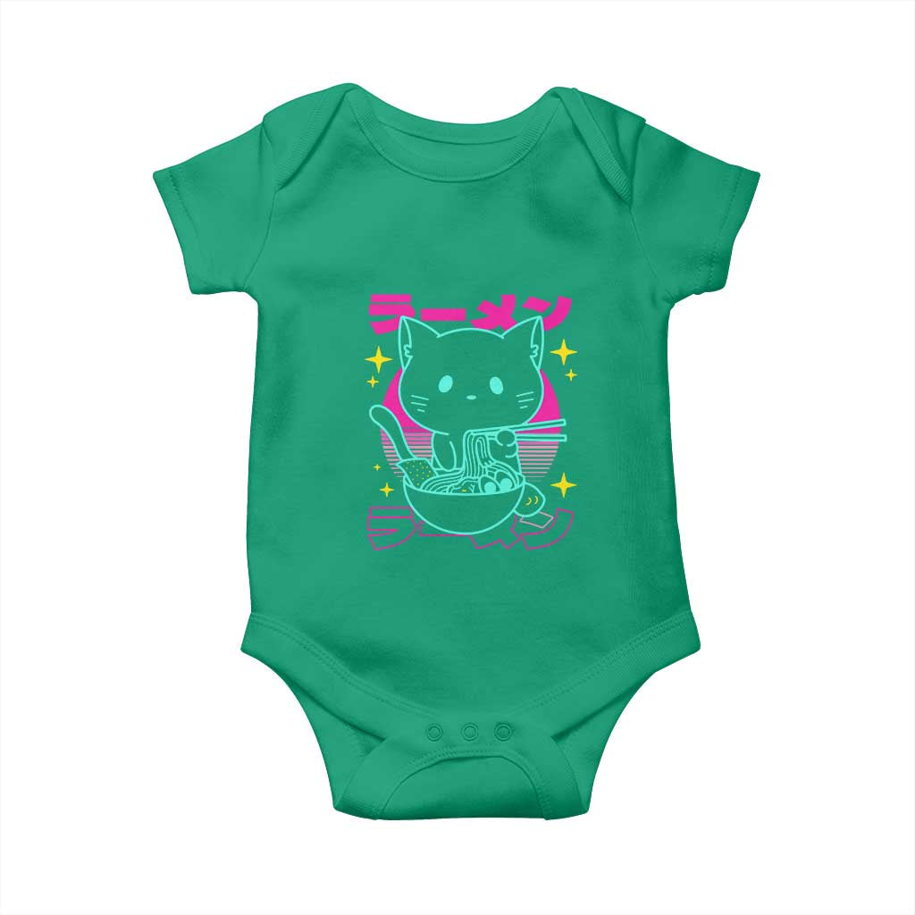 Kawaii Ramen Cat Baby Onesie Retro Japanese Noodles Lover Anime Aesthetic - Wonder Print Shop