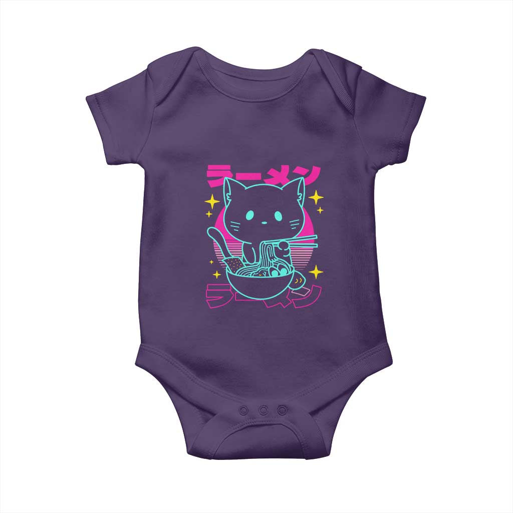 Kawaii Ramen Cat Baby Onesie Retro Japanese Noodles Lover Anime Aesthetic - Wonder Print Shop