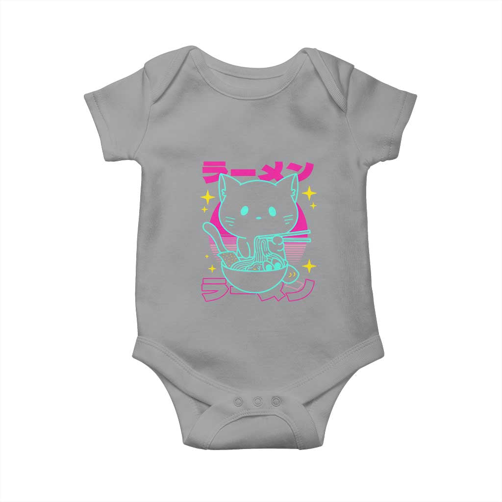 Kawaii Ramen Cat Baby Onesie Retro Japanese Noodles Lover Anime Aesthetic - Wonder Print Shop