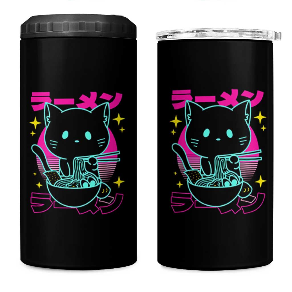 Kawaii Ramen Cat 4 in 1 Can Cooler Tumbler Retro Japanese Noodles Lover Anime Aesthetic - Wonder Print Shop