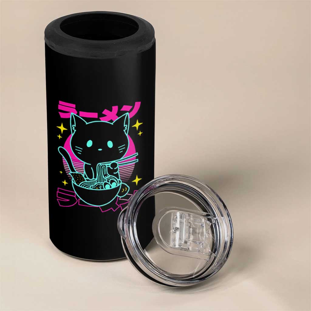 Kawaii Ramen Cat 4 in 1 Can Cooler Tumbler Retro Japanese Noodles Lover Anime Aesthetic - Wonder Print Shop