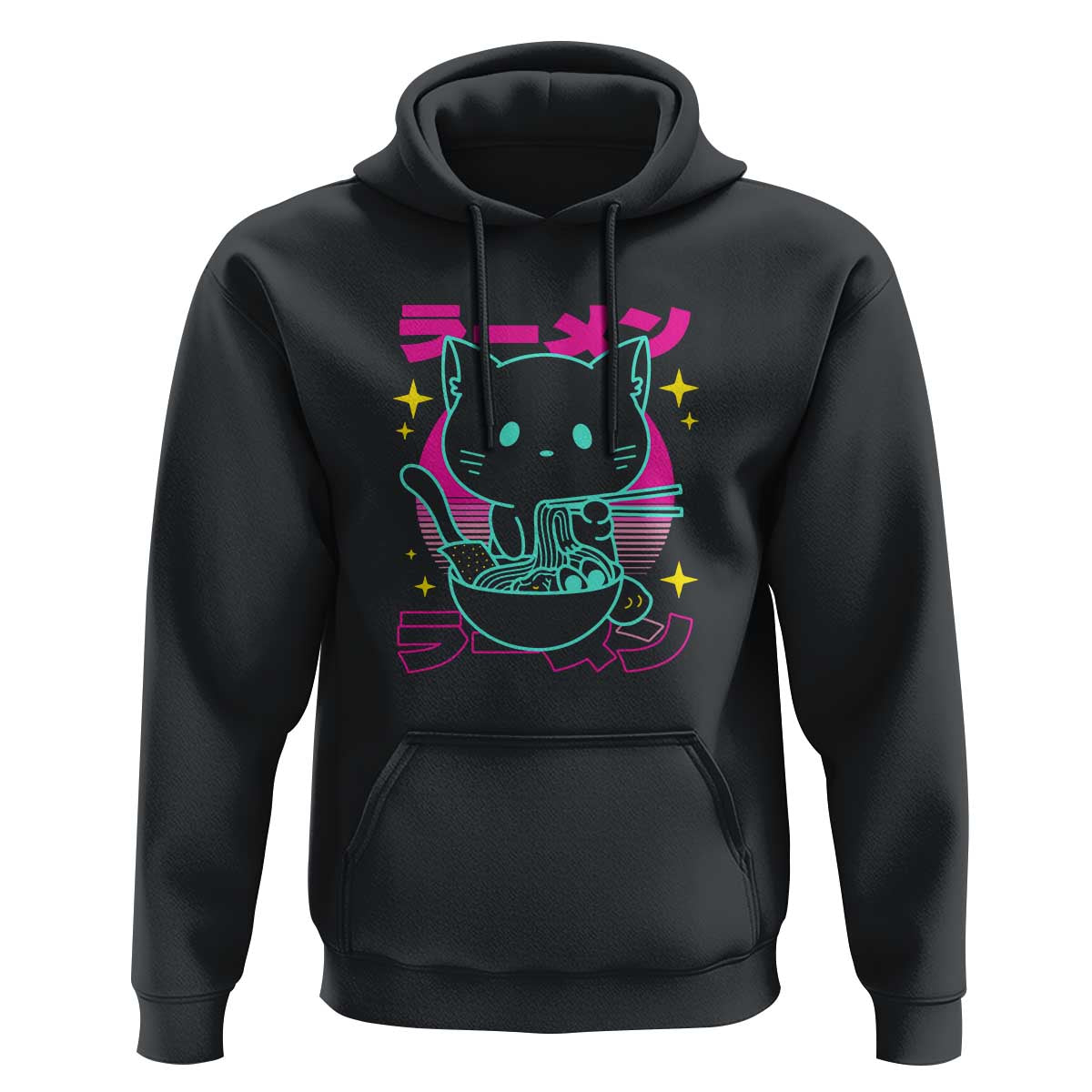 Kawaii Ramen Cat Hoodie Retro Japanese Noodles Lover Anime Aesthetic - Wonder Print Shop