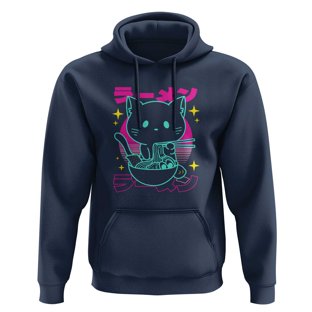 Kawaii Ramen Cat Hoodie Retro Japanese Noodles Lover Anime Aesthetic - Wonder Print Shop