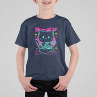 Kawaii Ramen Cat T Shirt For Kid Retro Japanese Noodles Lover Anime Aesthetic - Wonder Print Shop