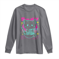 Kawaii Ramen Cat Long Sleeve Shirt Retro Japanese Noodles Lover Anime Aesthetic - Wonder Print Shop