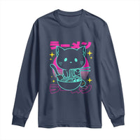 Kawaii Ramen Cat Long Sleeve Shirt Retro Japanese Noodles Lover Anime Aesthetic - Wonder Print Shop