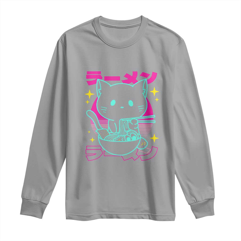 Kawaii Ramen Cat Long Sleeve Shirt Retro Japanese Noodles Lover Anime Aesthetic - Wonder Print Shop