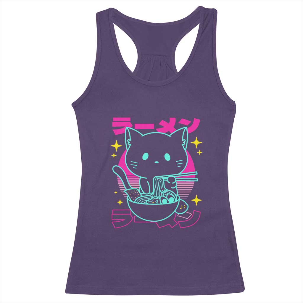 Kawaii Ramen Cat Racerback Tank Top Retro Japanese Noodles Lover Anime Aesthetic - Wonder Print Shop