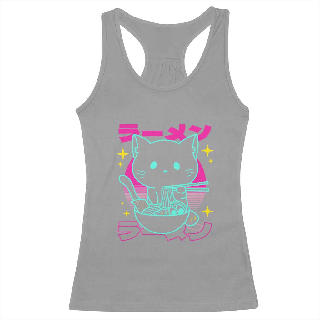 Kawaii Ramen Cat Racerback Tank Top Retro Japanese Noodles Lover Anime Aesthetic - Wonder Print Shop