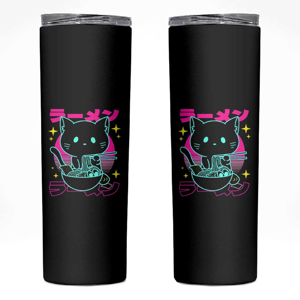 Kawaii Ramen Cat Skinny Tumbler Retro Japanese Noodles Lover Anime Aesthetic - Wonder Print Shop