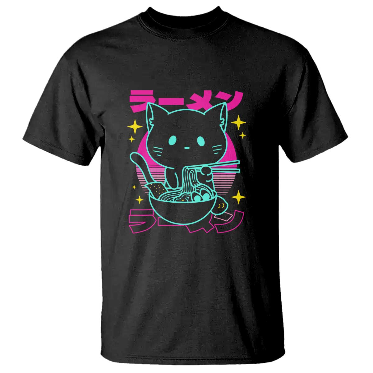 Kawaii Ramen Cat T Shirt Retro Japanese Noodles Lover Anime Aesthetic - Wonder Print Shop