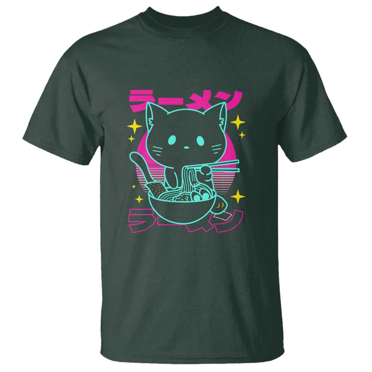 Kawaii Ramen Cat T Shirt Retro Japanese Noodles Lover Anime Aesthetic - Wonder Print Shop