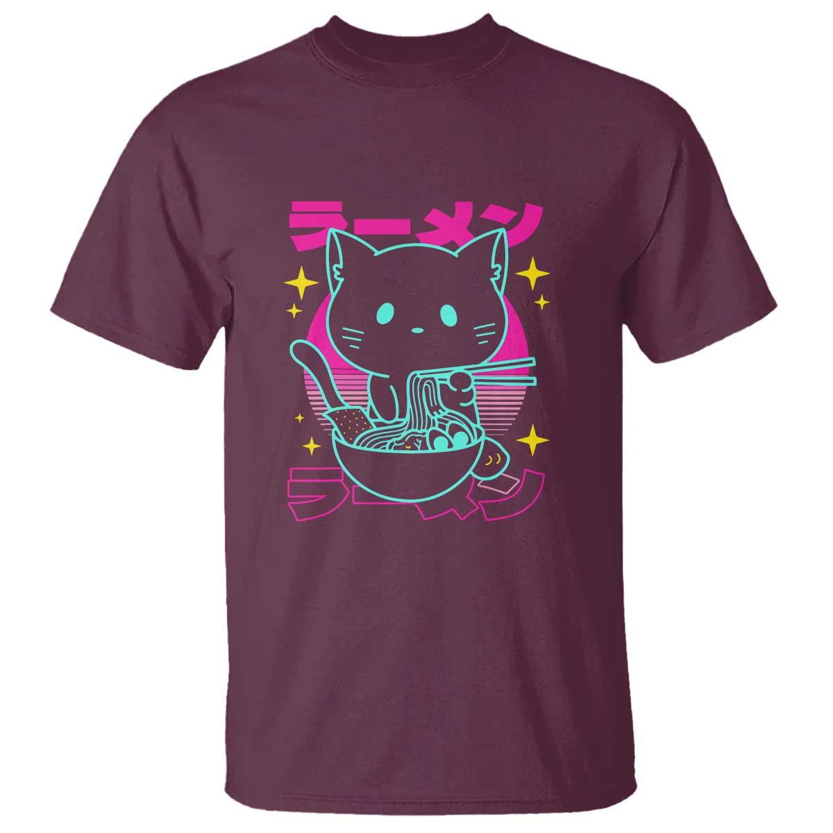Kawaii Ramen Cat T Shirt Retro Japanese Noodles Lover Anime Aesthetic - Wonder Print Shop