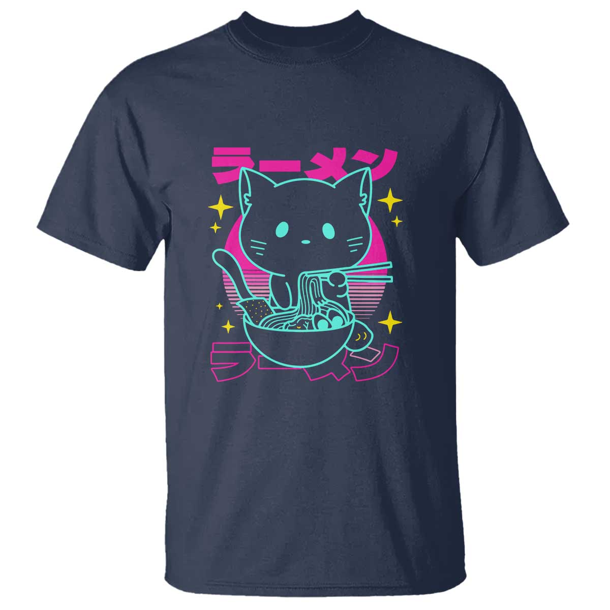 Kawaii Ramen Cat T Shirt Retro Japanese Noodles Lover Anime Aesthetic - Wonder Print Shop