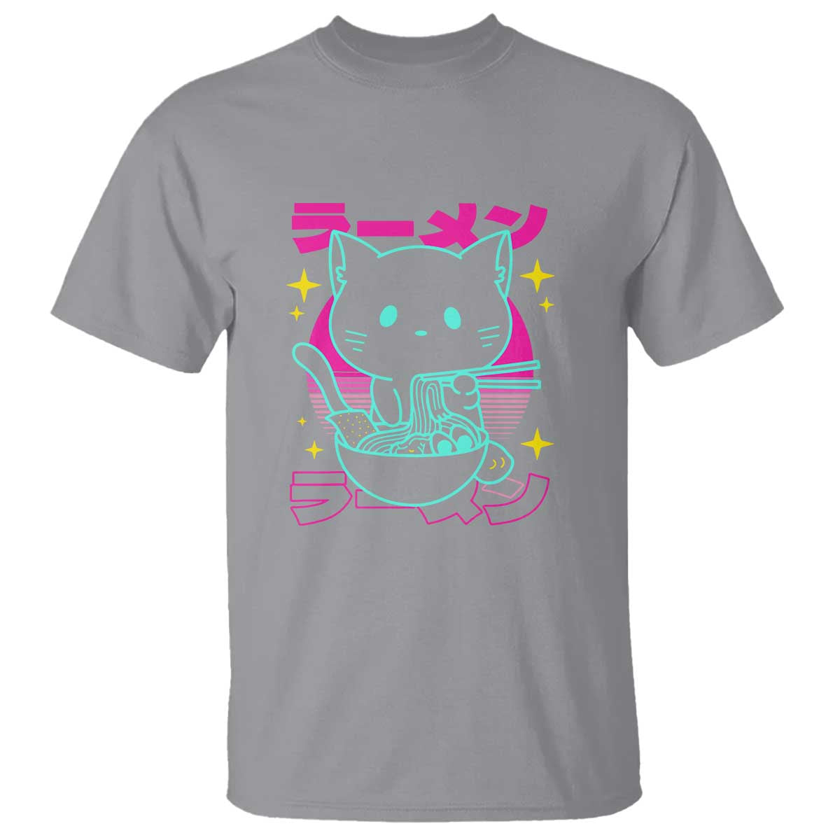 Kawaii Ramen Cat T Shirt Retro Japanese Noodles Lover Anime Aesthetic - Wonder Print Shop