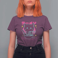 Kawaii Ramen Cat T Shirt For Women Retro Japanese Noodles Lover Anime Aesthetic - Wonder Print Shop