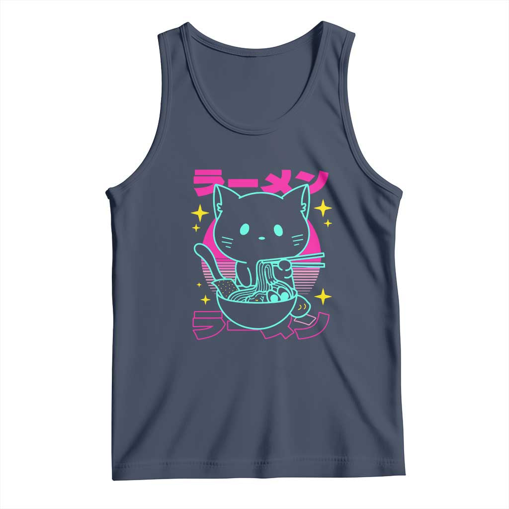 Kawaii Ramen Cat Tank Top Retro Japanese Noodles Lover Anime Aesthetic - Wonder Print Shop