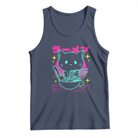 Kawaii Ramen Cat Tank Top Retro Japanese Noodles Lover Anime Aesthetic - Wonder Print Shop