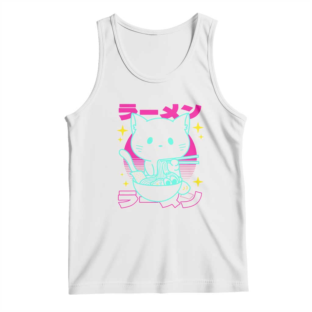 Kawaii Ramen Cat Tank Top Retro Japanese Noodles Lover Anime Aesthetic - Wonder Print Shop