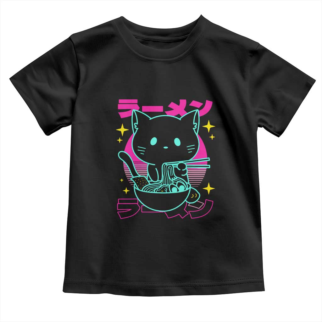 Kawaii Ramen Cat Toddler T Shirt Retro Japanese Noodles Lover Anime Aesthetic - Wonder Print Shop