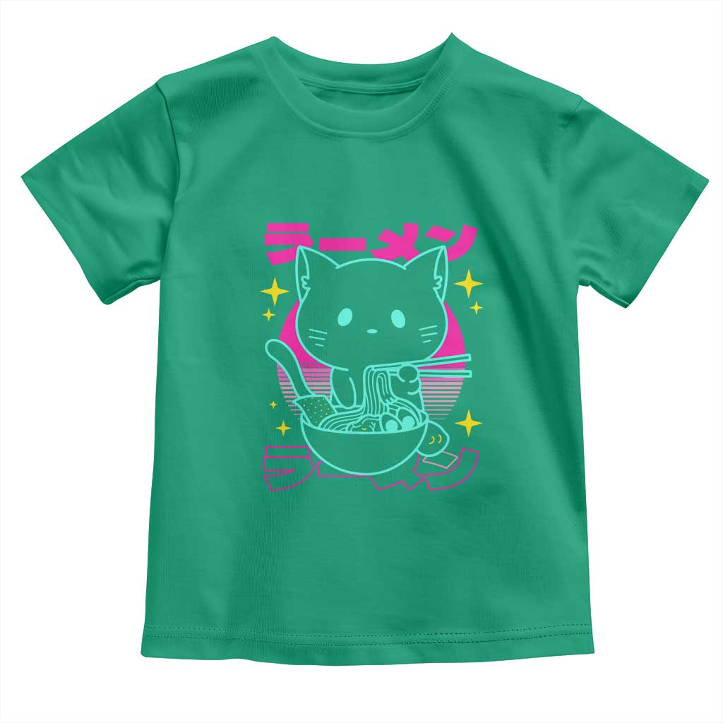 Kawaii Ramen Cat Toddler T Shirt Retro Japanese Noodles Lover Anime Aesthetic - Wonder Print Shop