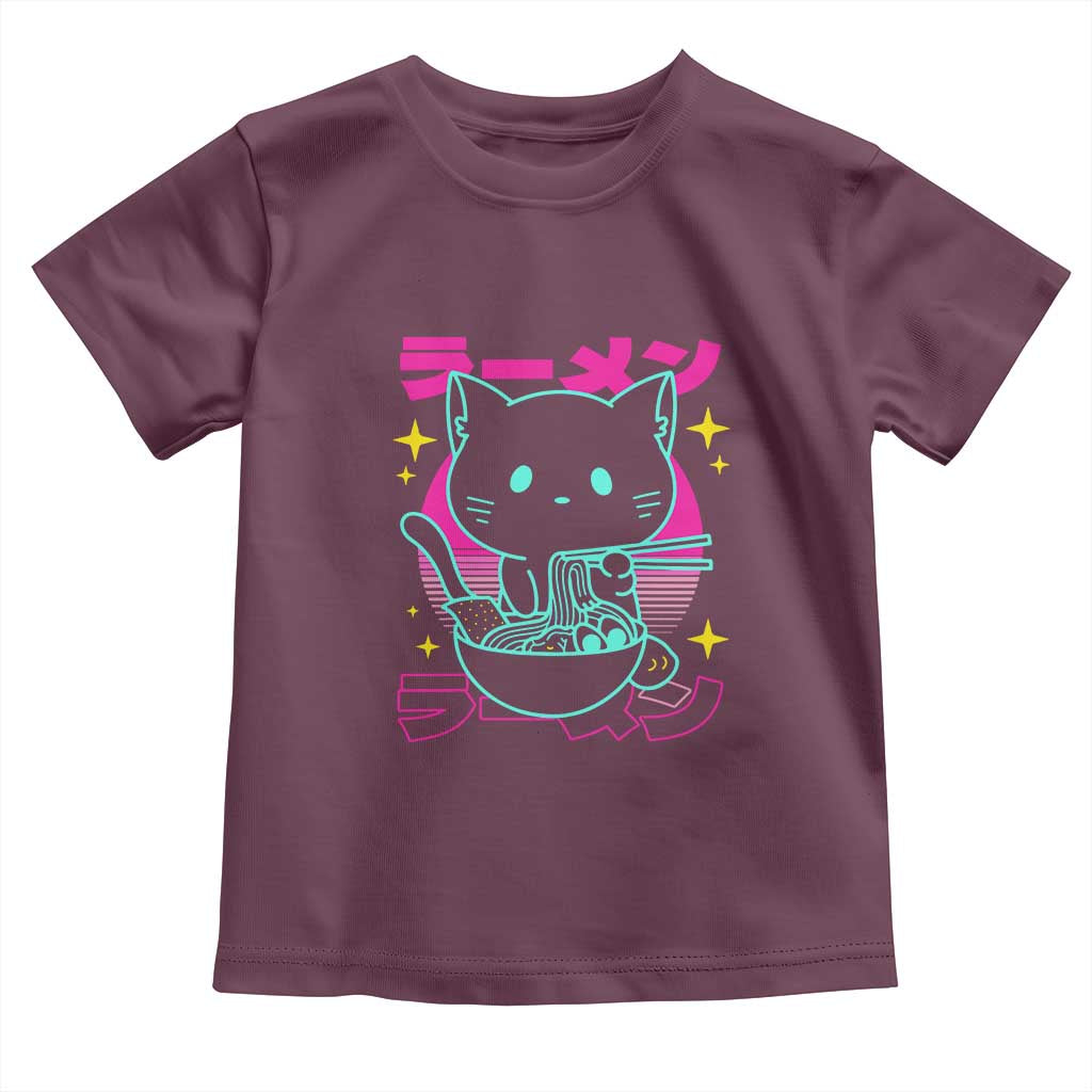 Kawaii Ramen Cat Toddler T Shirt Retro Japanese Noodles Lover Anime Aesthetic - Wonder Print Shop
