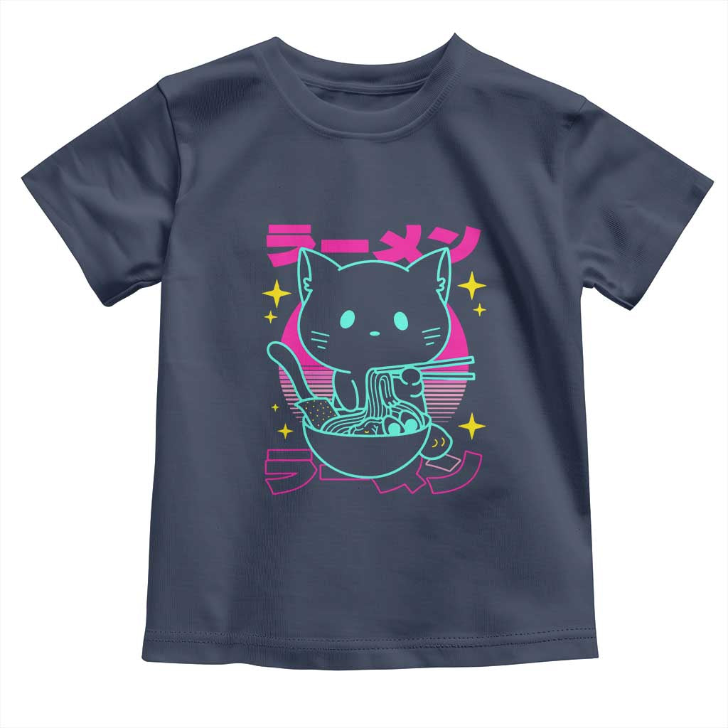 Kawaii Ramen Cat Toddler T Shirt Retro Japanese Noodles Lover Anime Aesthetic - Wonder Print Shop