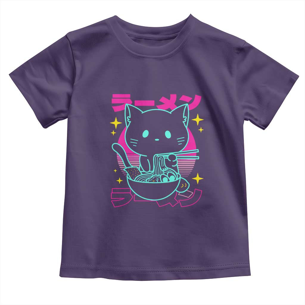 Kawaii Ramen Cat Toddler T Shirt Retro Japanese Noodles Lover Anime Aesthetic - Wonder Print Shop