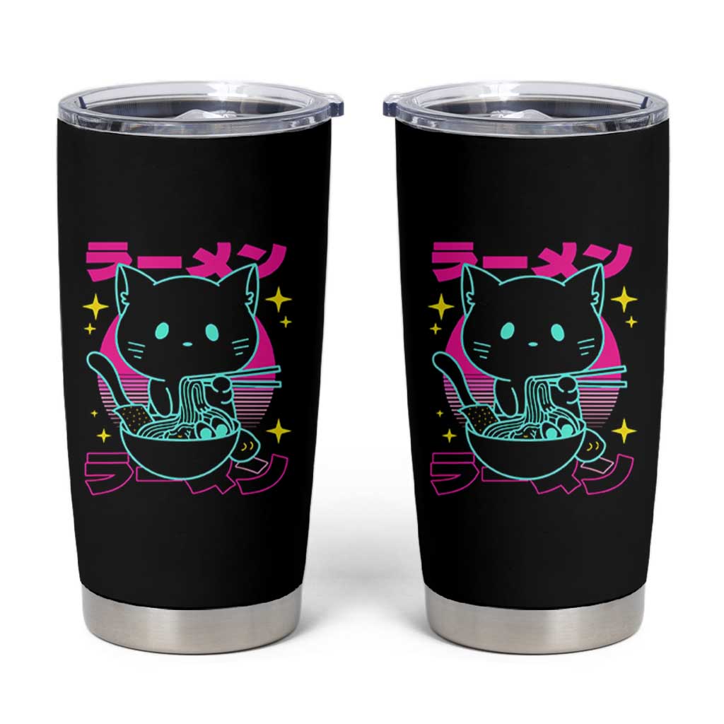 Kawaii Ramen Cat Tumbler Cup Retro Japanese Noodles Lover Anime Aesthetic - Wonder Print Shop