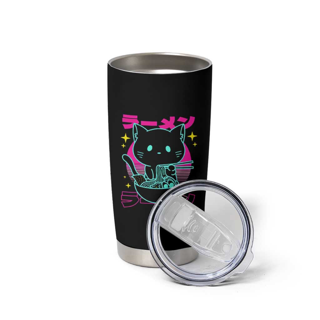 Kawaii Ramen Cat Tumbler Cup Retro Japanese Noodles Lover Anime Aesthetic - Wonder Print Shop