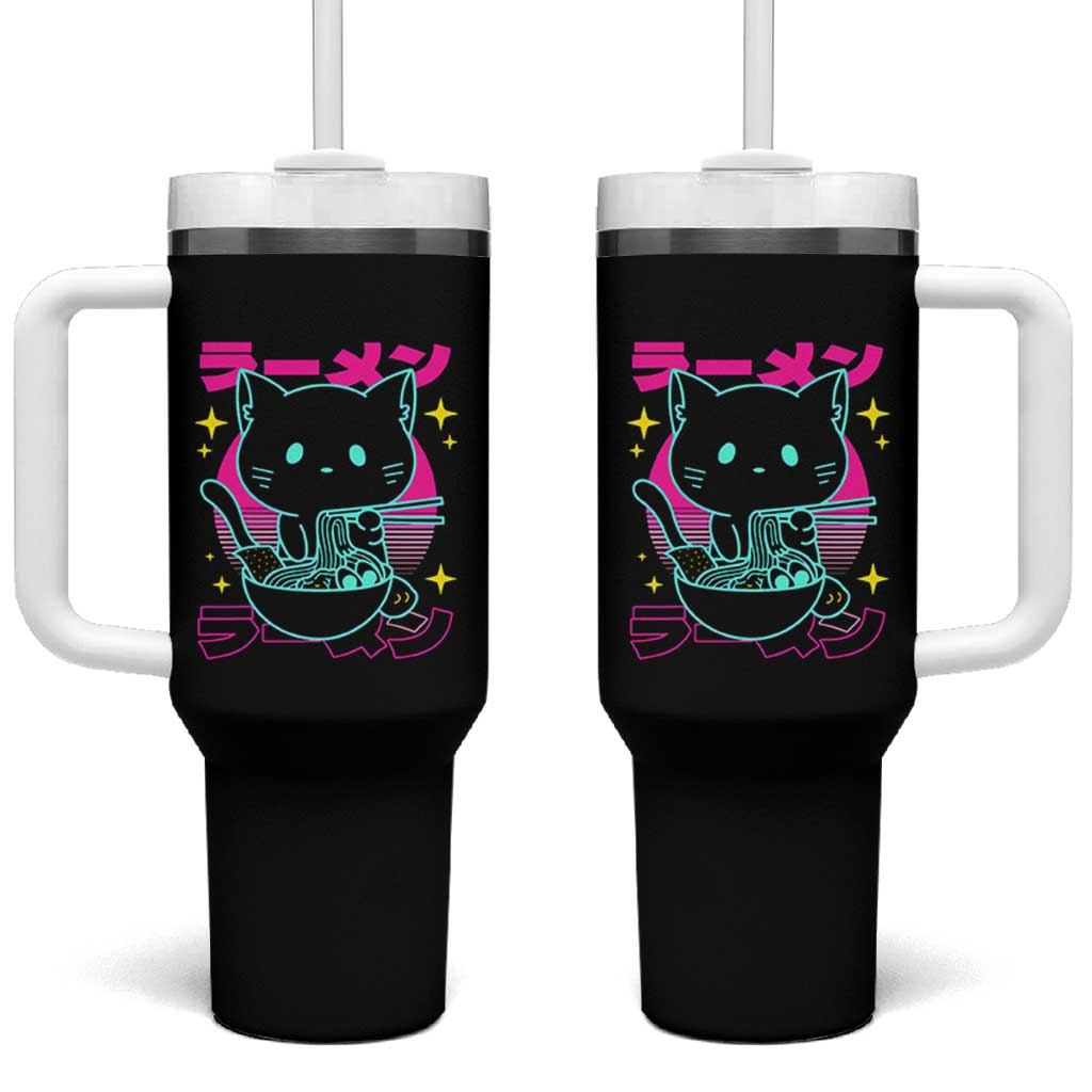 Kawaii Ramen Cat Tumbler With Handle Retro Japanese Noodles Lover Anime Aesthetic - Wonder Print Shop