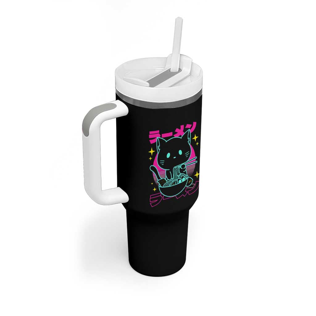 Kawaii Ramen Cat Tumbler With Handle Retro Japanese Noodles Lover Anime Aesthetic - Wonder Print Shop