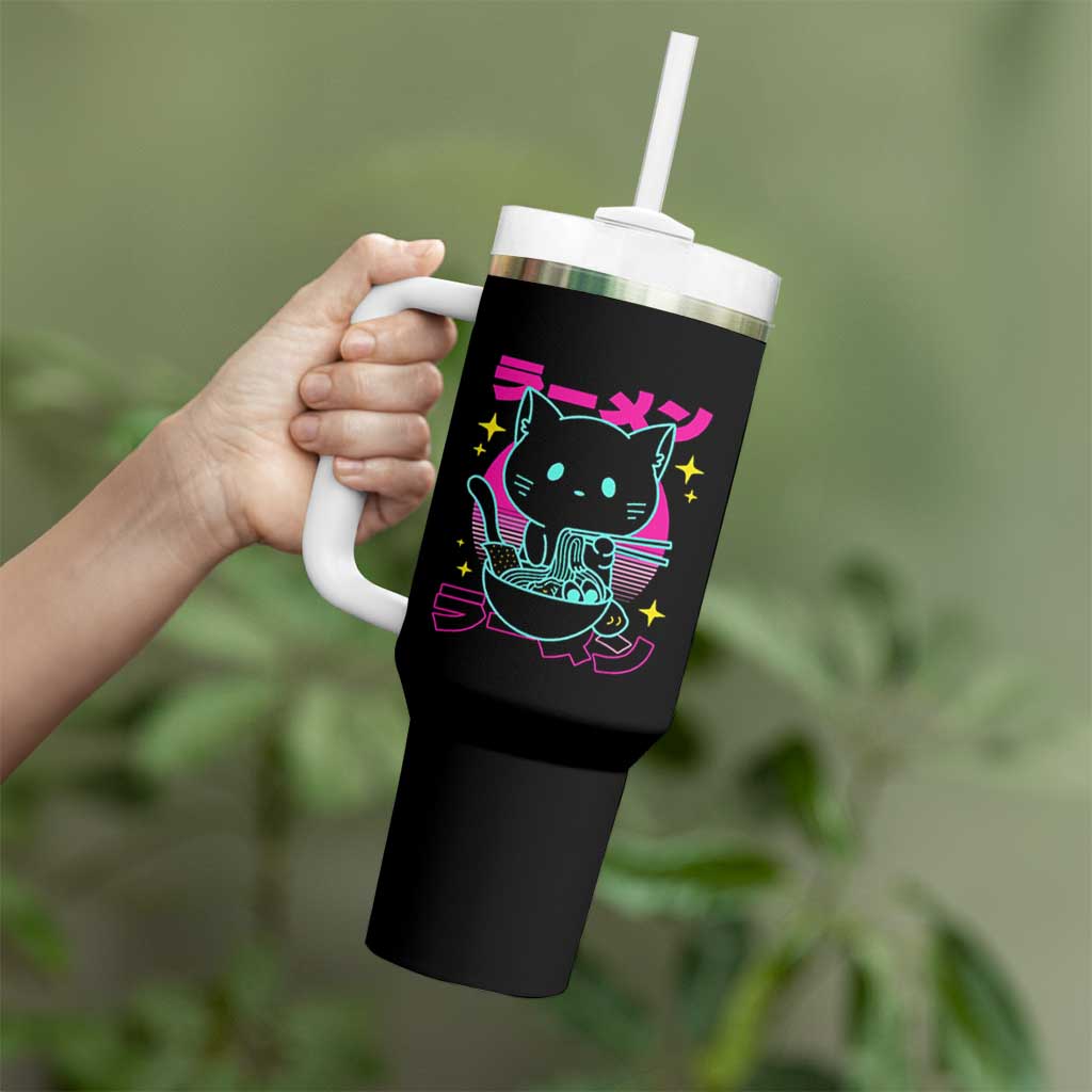 Kawaii Ramen Cat Tumbler With Handle Retro Japanese Noodles Lover Anime Aesthetic - Wonder Print Shop