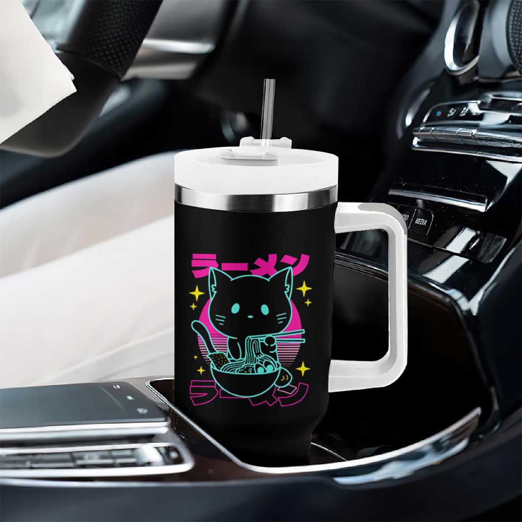 Kawaii Ramen Cat Tumbler With Handle Retro Japanese Noodles Lover Anime Aesthetic - Wonder Print Shop