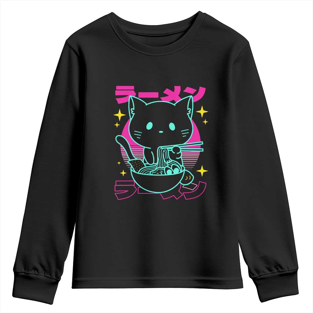 Kawaii Ramen Cat Youth Sweatshirt Retro Japanese Noodles Lover Anime Aesthetic - Wonder Print Shop