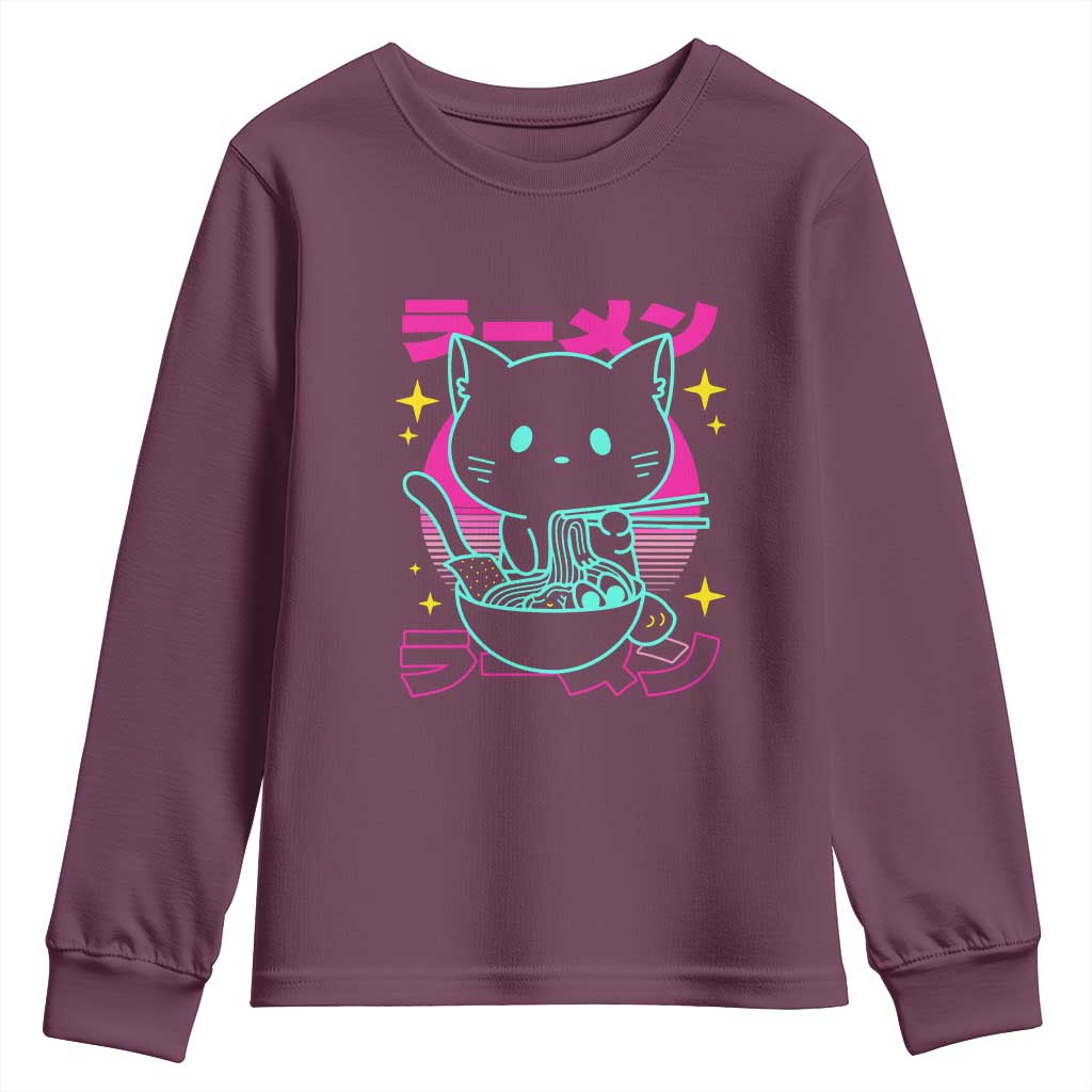 Kawaii Ramen Cat Youth Sweatshirt Retro Japanese Noodles Lover Anime Aesthetic - Wonder Print Shop