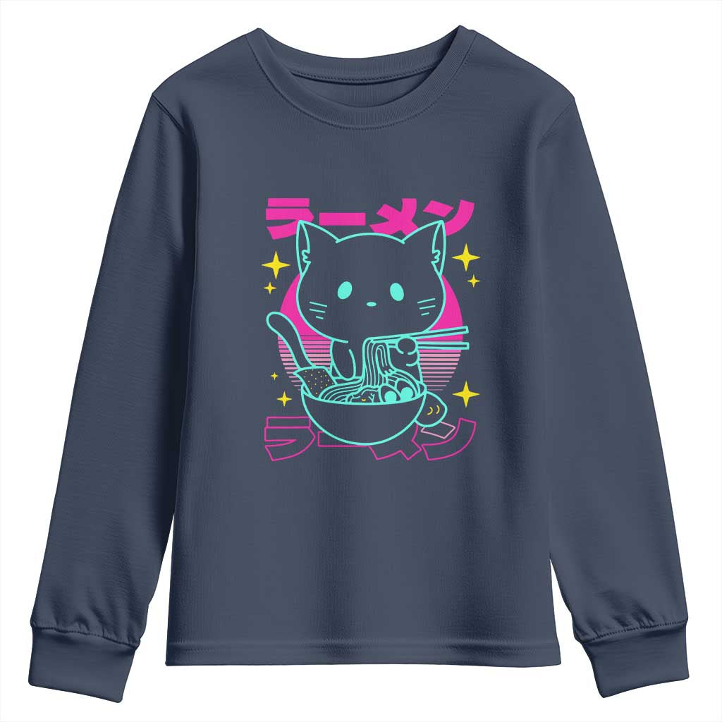 Kawaii Ramen Cat Youth Sweatshirt Retro Japanese Noodles Lover Anime Aesthetic - Wonder Print Shop
