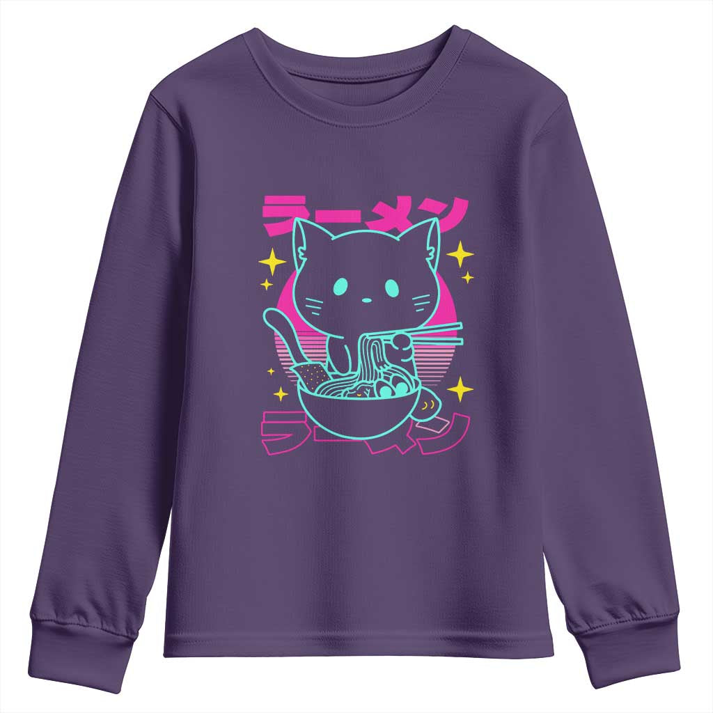 Kawaii Ramen Cat Youth Sweatshirt Retro Japanese Noodles Lover Anime Aesthetic - Wonder Print Shop