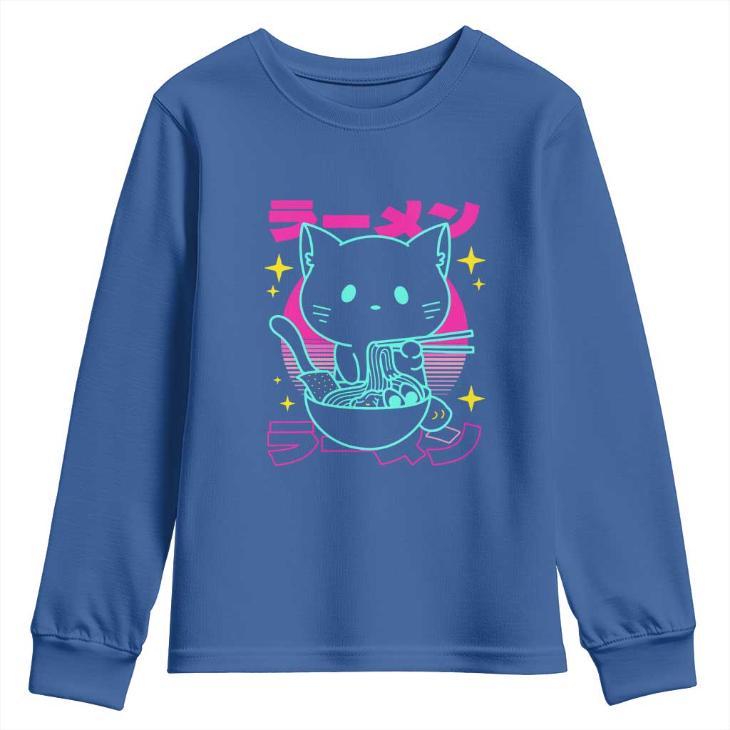 Kawaii Ramen Cat Youth Sweatshirt Retro Japanese Noodles Lover Anime Aesthetic - Wonder Print Shop