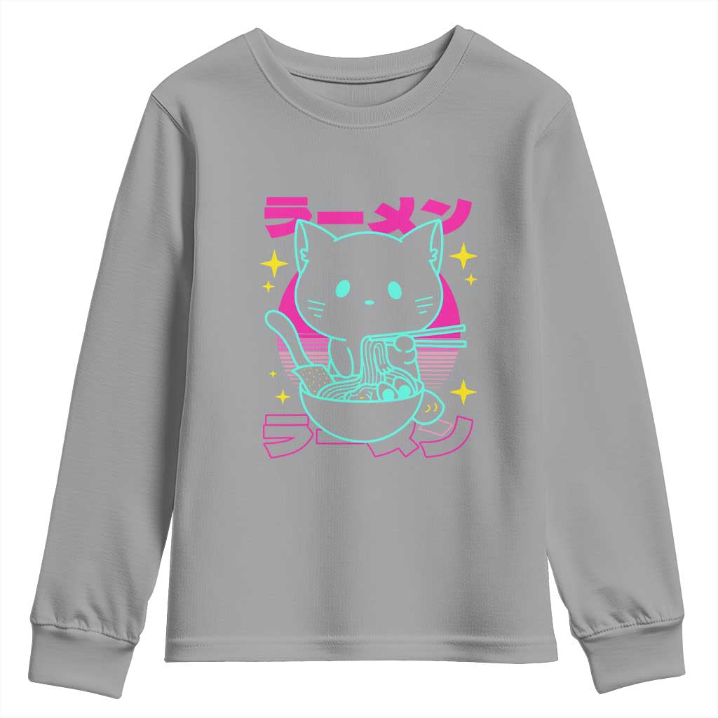 Kawaii Ramen Cat Youth Sweatshirt Retro Japanese Noodles Lover Anime Aesthetic - Wonder Print Shop