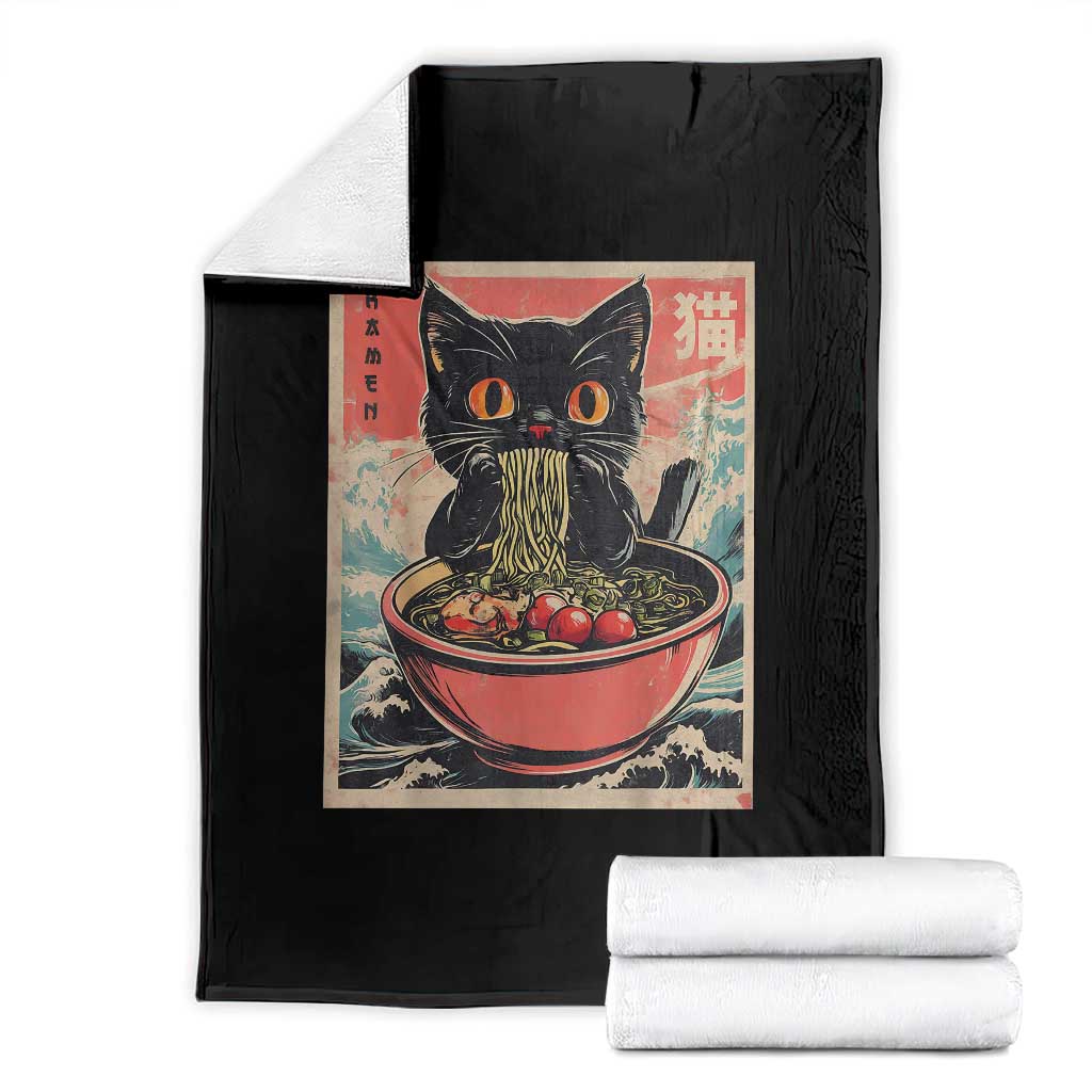 Cat Ramen Japanese Inspo Graphic Throw Blanket Funny Kawaii Cat Anime Gifts - Wonder Print Shop