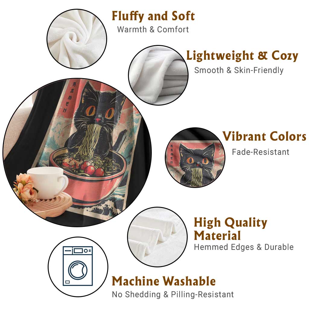 Cat Ramen Japanese Inspo Graphic Throw Blanket Funny Kawaii Cat Anime Gifts - Wonder Print Shop