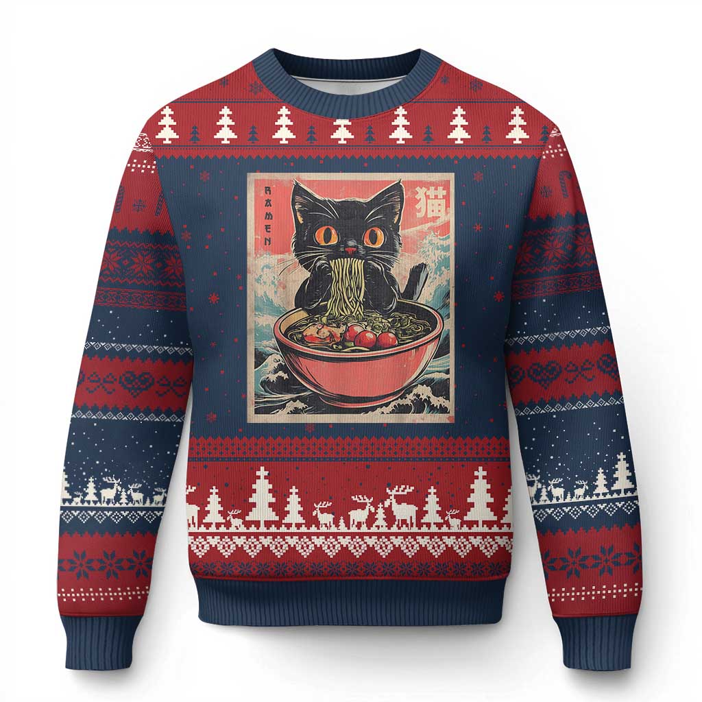 Cat Ramen Japanese Inspo Graphic Ugly Christmas Sweater Funny Kawaii Cat Anime Gifts - Wonder Print Shop